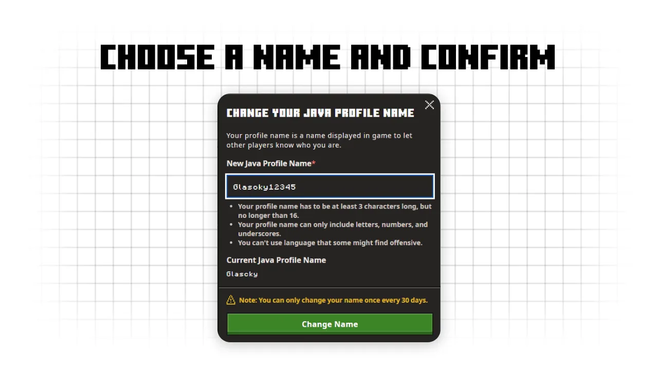 Enter the new Java profile name and confirm it