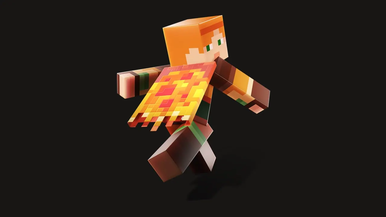 Alex wearing the Slice Slayer cape, designed like a slice of pepperoni pizza.