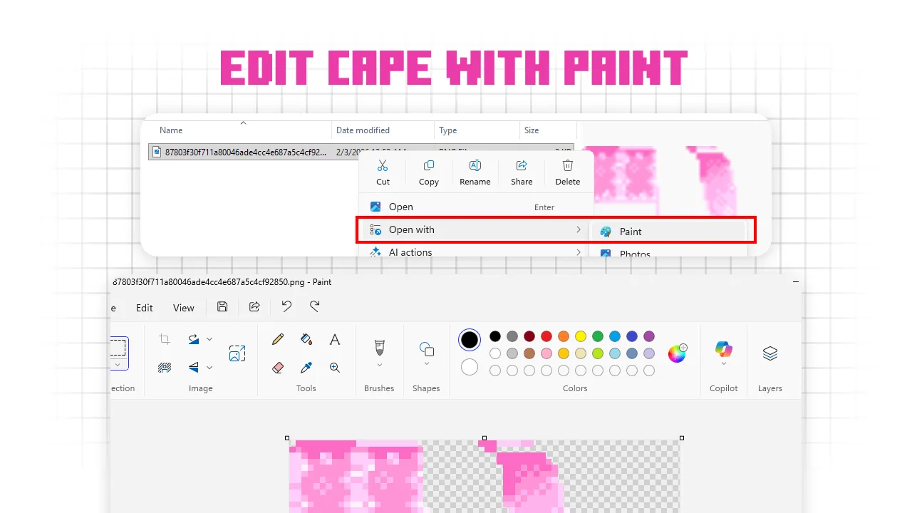 Open the cached cape texture with Paint