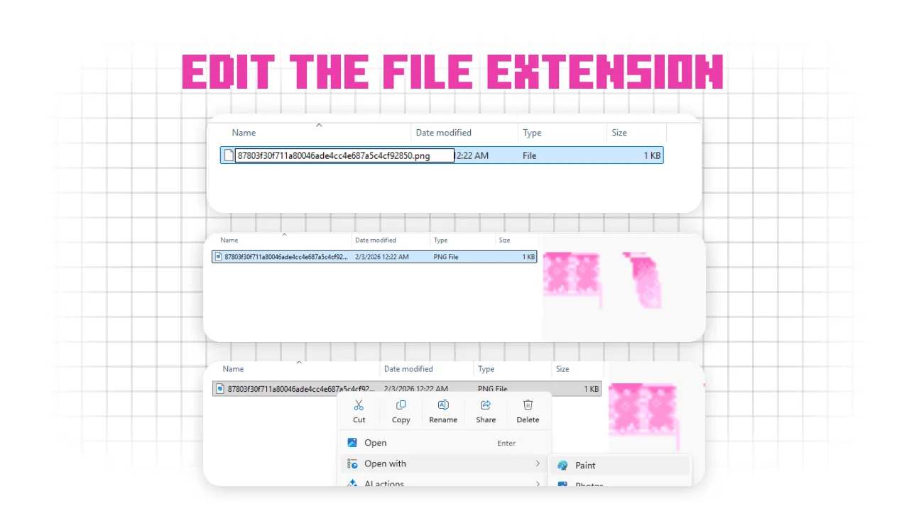 Temporarily add the PNG extension to inspect the file.